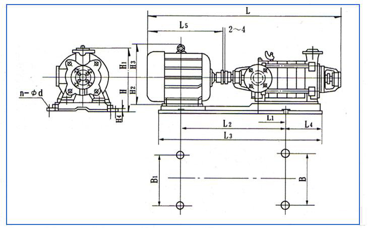 D、DG型臥式多級離心泵安裝結(jié)構(gòu)圖